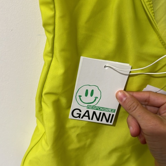 NEW • Ganni • Women's blazing Yellow Recycled Graphic One-Piece Swimsuit Love - Picture 6 of 6